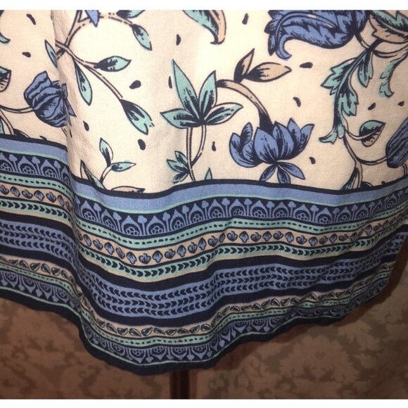Rose & Rhyme Womens 3X Blouse Top Blue Floral Tunic Ikat Plus Size Print Rayon - Picture 10 of 11